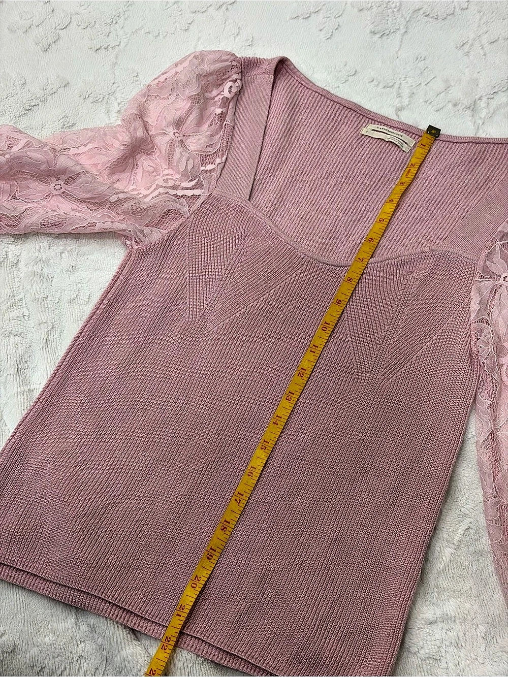 Anthropologie Pink Lace Sleeve Sweater Size S/M - Picture 8 of 8